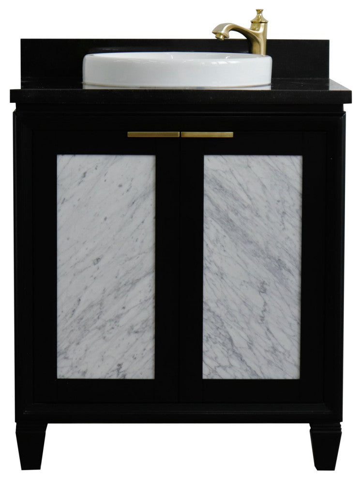 31" Single Sink Vanity, Black Finish With Black Galaxy Granite With Round Sink
