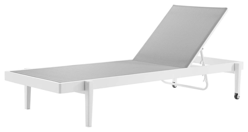 Lounge Chair Chaise, Set of 2, Aluminum, Metal, White Gray, Modern, Outdoor