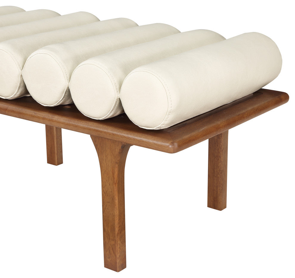 Landon Faux Leather Bench, Cream, Walnut Finish