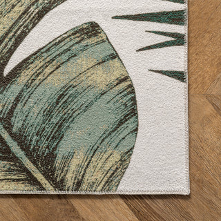 Nuloom Elen Machine Washable Natural Leaves Area Rug, Sage Green 2'6"x6'