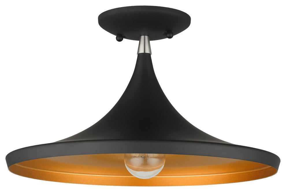 Livex Lighting Waldorf 1-Light Black Semi-Flush With Brushed Nickel Accents
