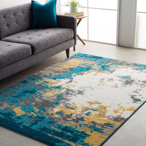 Surya Pepin PEI-1012 6'7"x9' Rug, Aqua/Bright Blue/Mustard/Cream/Gray