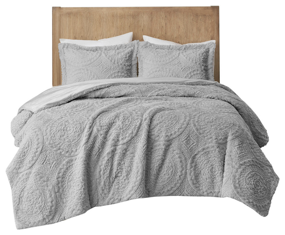 Madison Park Arya Medallion Faux Fur Plush Comforter Mini Set