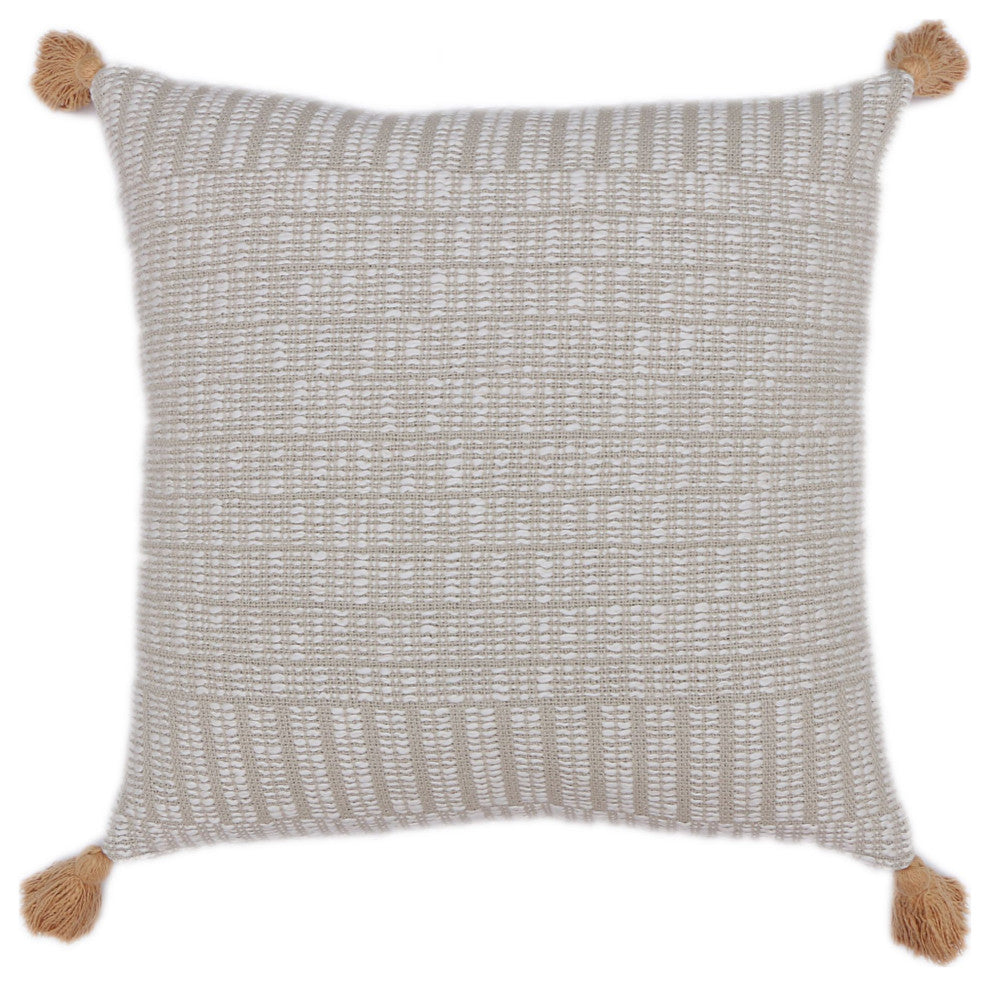 Natural Hand-Woven with Tassels Dameron Throw Pillow, 20" x 20"