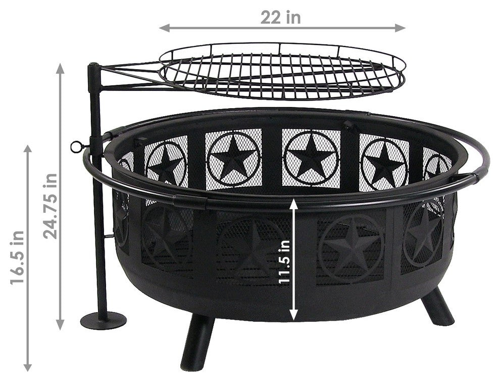 Sunnydaze 30" Black All Star Fire Pit With Cooking Grate and Spark Screen