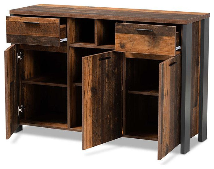 Rustic Brown Finished Wood and Grey Metal 2-Door Sideboard Buffet