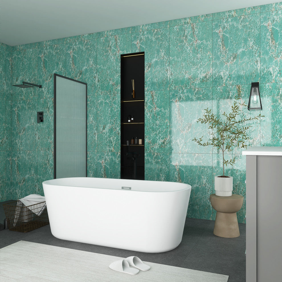 Acrylic Freestanding Soaking Bathtub in White, 59"29"