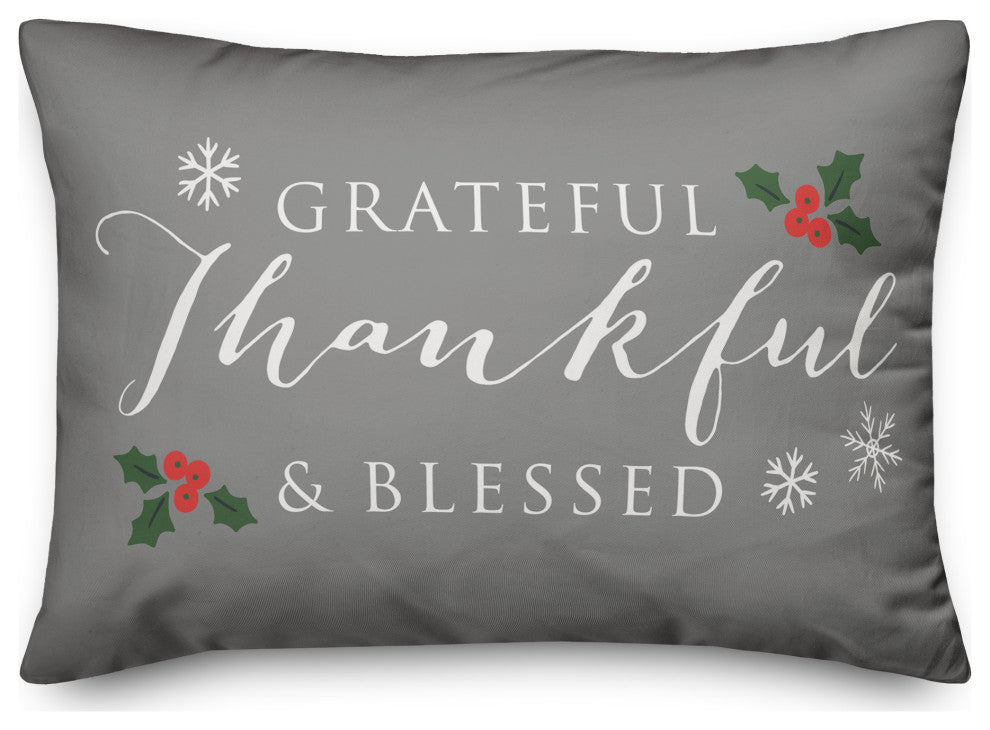 Gray Grateful Thankful Blessed 20x14 Spun Poly Pillow