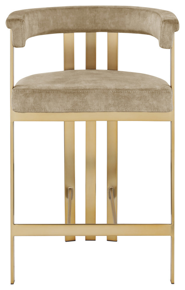Marcello Upholstered Counter Stool, Beige, Velvet, Brushed Brass