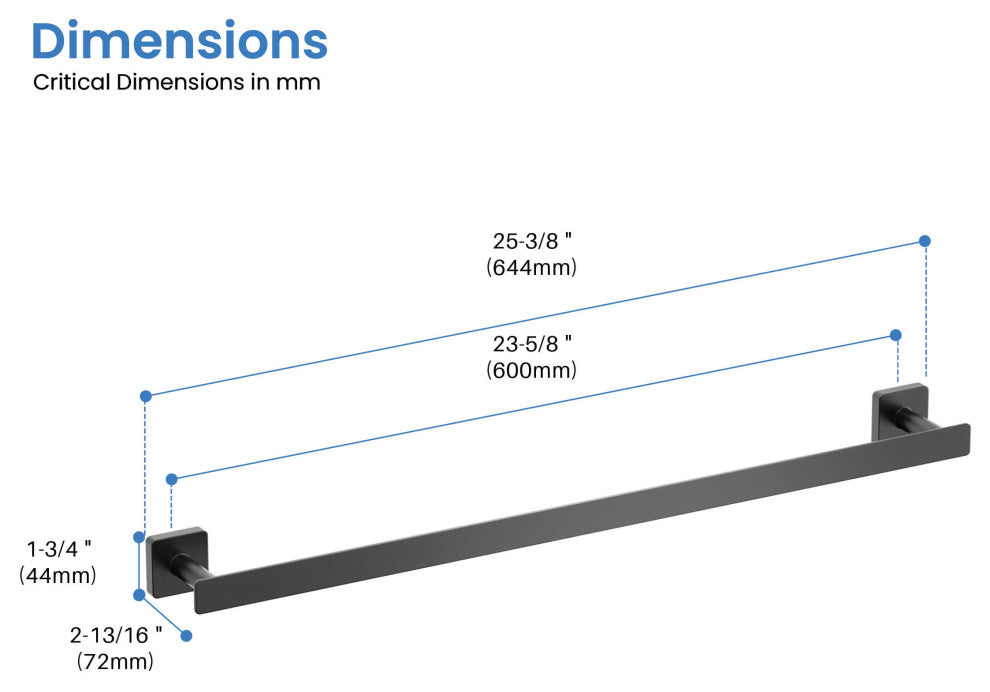 Blaze 24 inch Bathroom Towel Bar, Matte Black