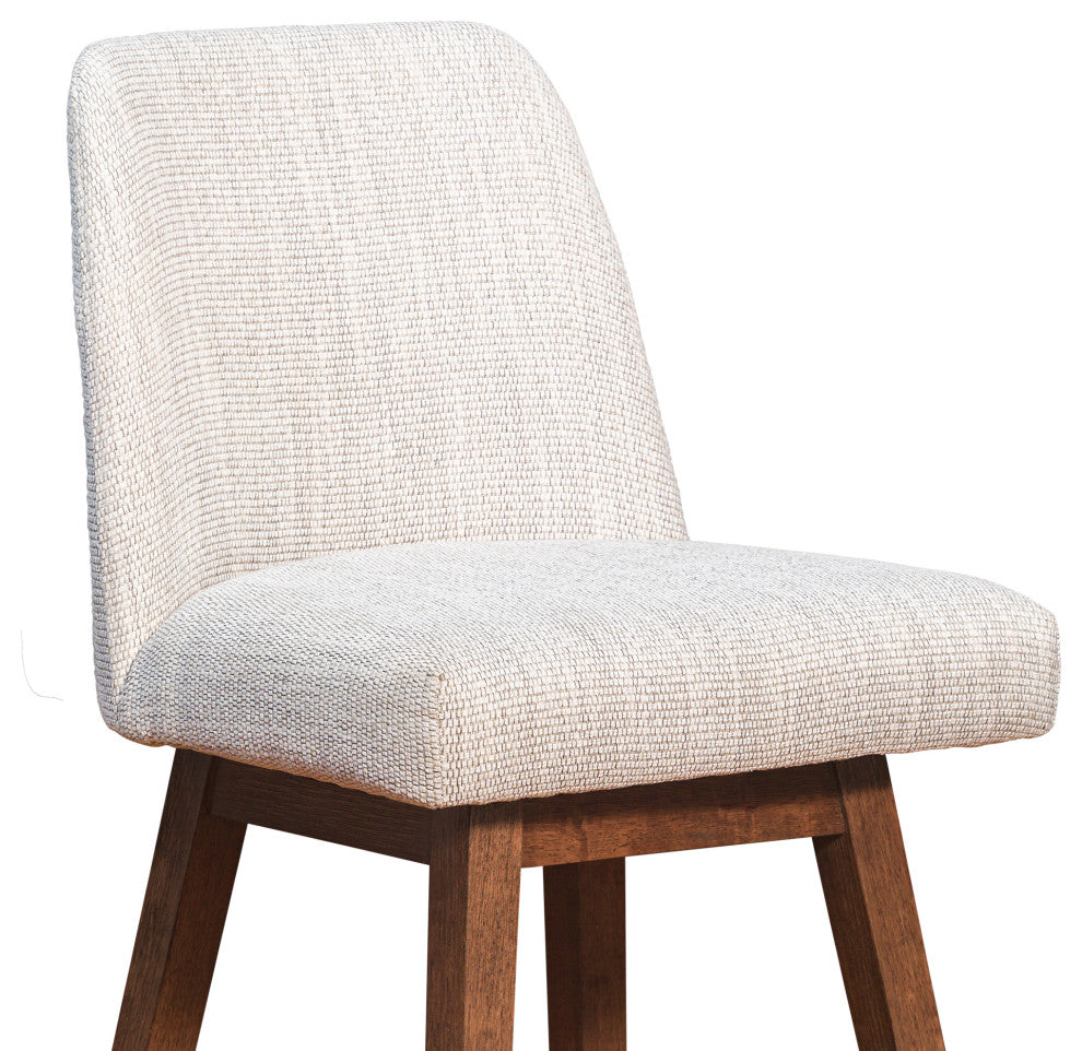 Amalie Swivel Bar Stool in Brown Oak Wood Finish with Beige Fabric