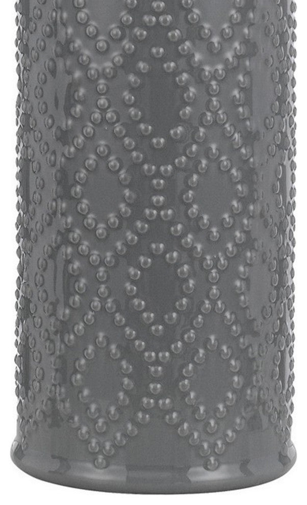 29 Inch Accent Table Lamp Set of 2, Tall Cylinder, Ball Finial Accent, Gray