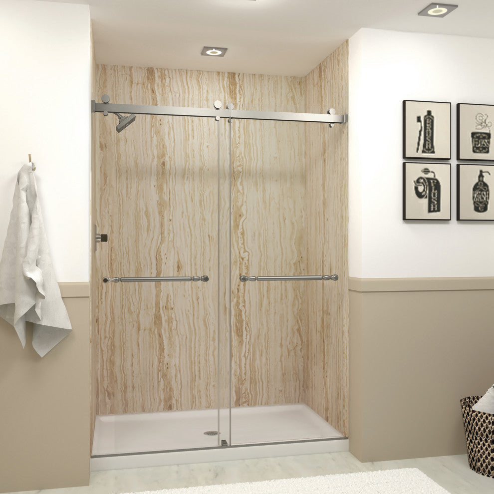 Brooklyn 60"x80" Frameless Shower Door, Iron Glass, Brushed Stainless, Niles