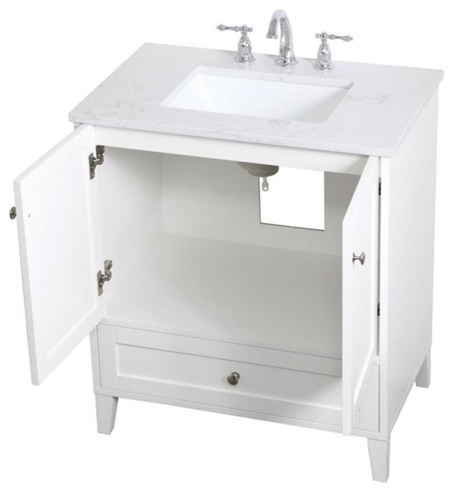 Elegant Decor Sommerville 30" Single Quartz Top Bathroom Vanity in White
