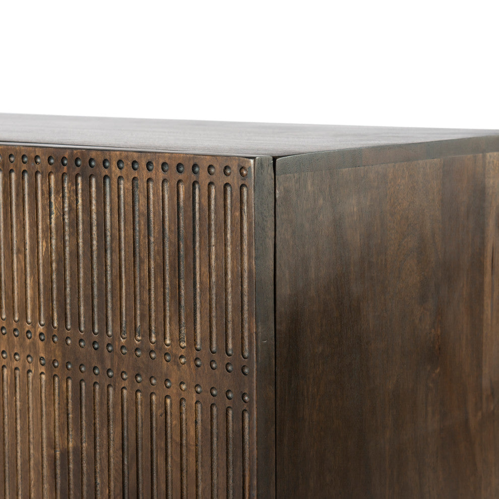 Kelby Media Console-Carved Vintage Brown