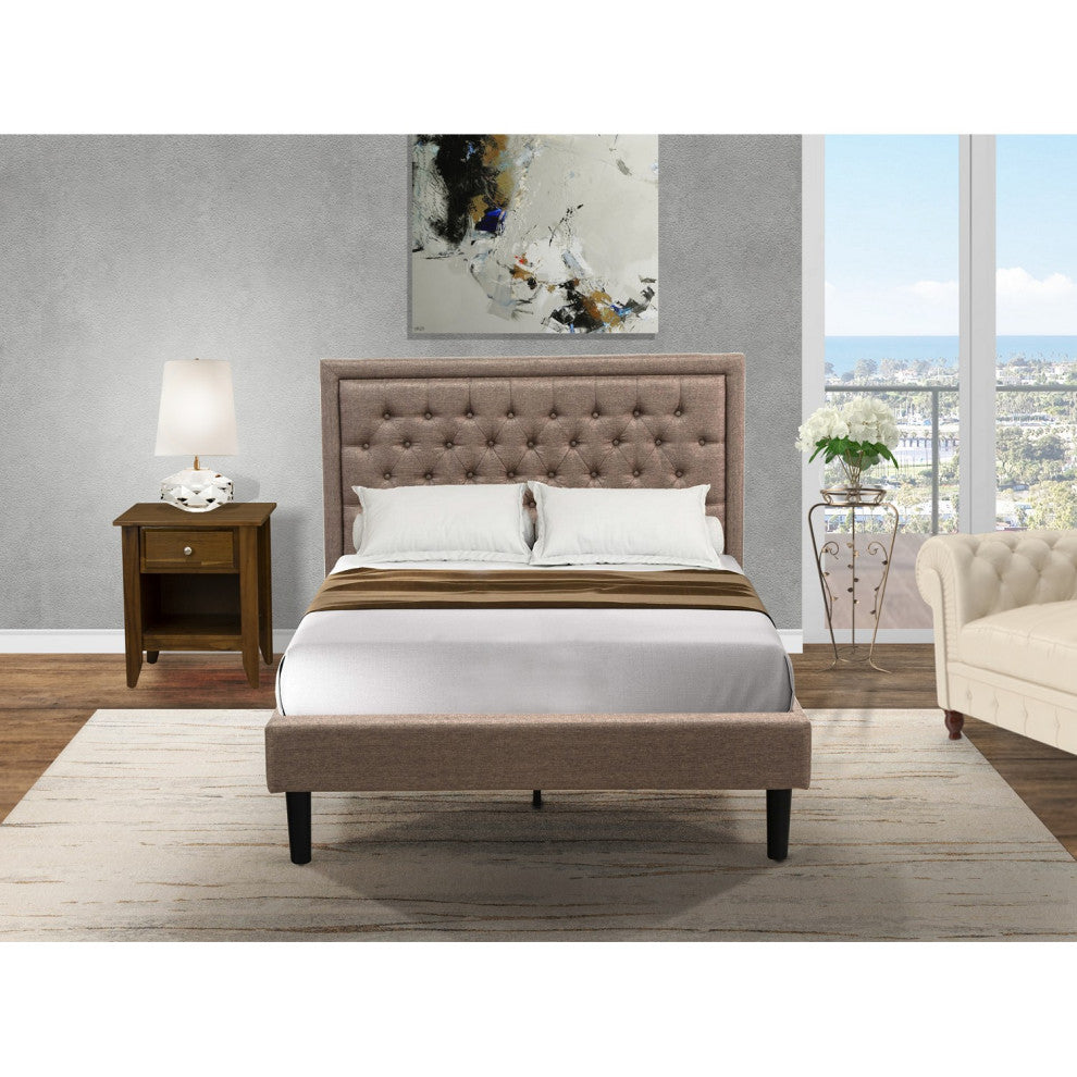 2Pc Full Size Bed Set, 1 Platform Bed Dark Khaki, 1 Wood Night Stand