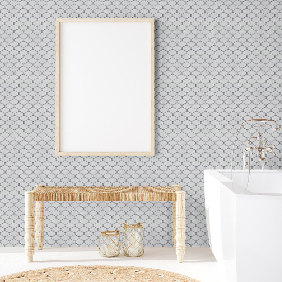 Badajoz 11.5x10.94, Honeycomb Glass Mosaic Tile, White, Sample