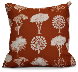 Field of Trees Floral Print Pillow, Rust, 18"x18"