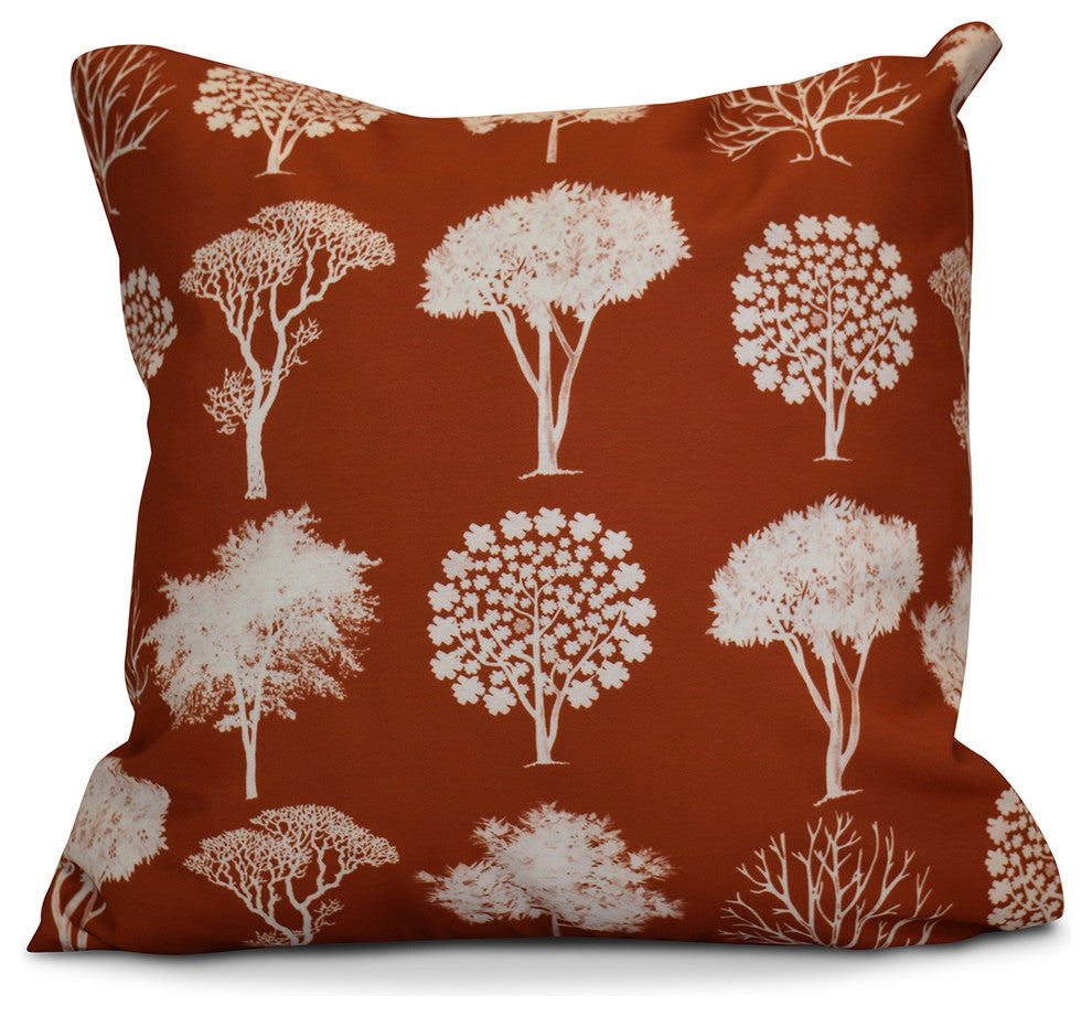 Field of Trees Floral Print Pillow, Rust, 18"x18"