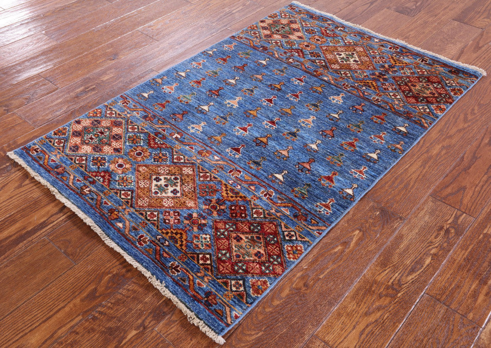 Super Kazak Khorjin Hand-Knotted Wool Rug 2' 9" X 4' 4" Q7482