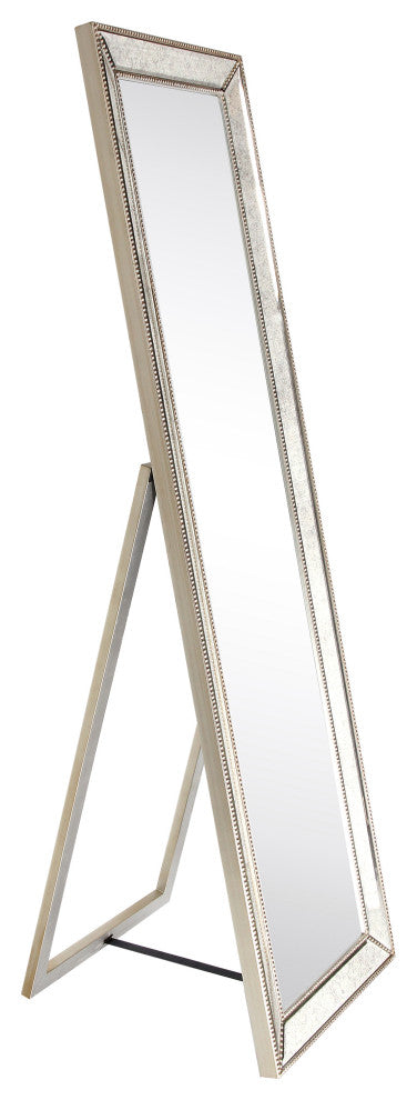 Champagne Bead Beveled Rectangle Cheval, Floor Mirror,1"-Beveled Center 18"x64"