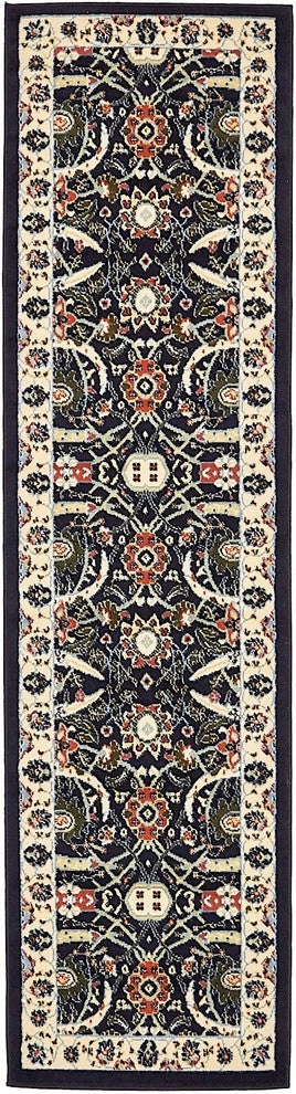 Country and Floral Kashan 2'2"x8'2" Runner Denim Area Rug