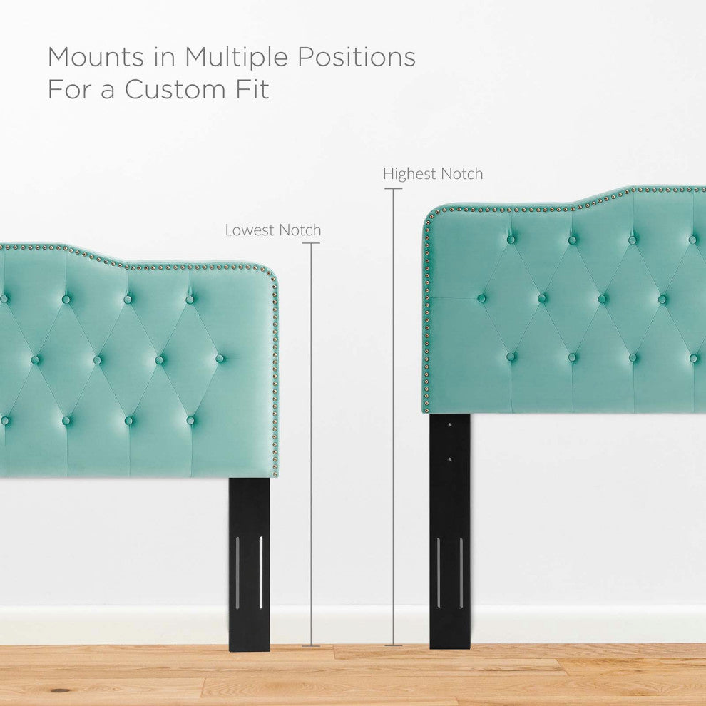 Tufted Headboard, Full Queen Size, Velvet, Blue, Modern Contemporary, Bedroom
