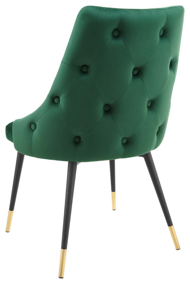 Tufted Side Dining Chair, Velvet, Green, Modern, Bistro Restaurant Hospitality