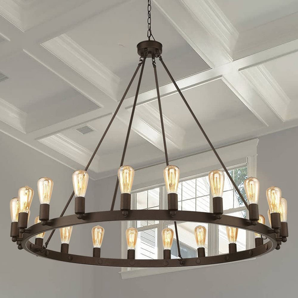20 Light Candle Style Wagon Wheel Chandelier, Oil Rubbed Bronze/Gold