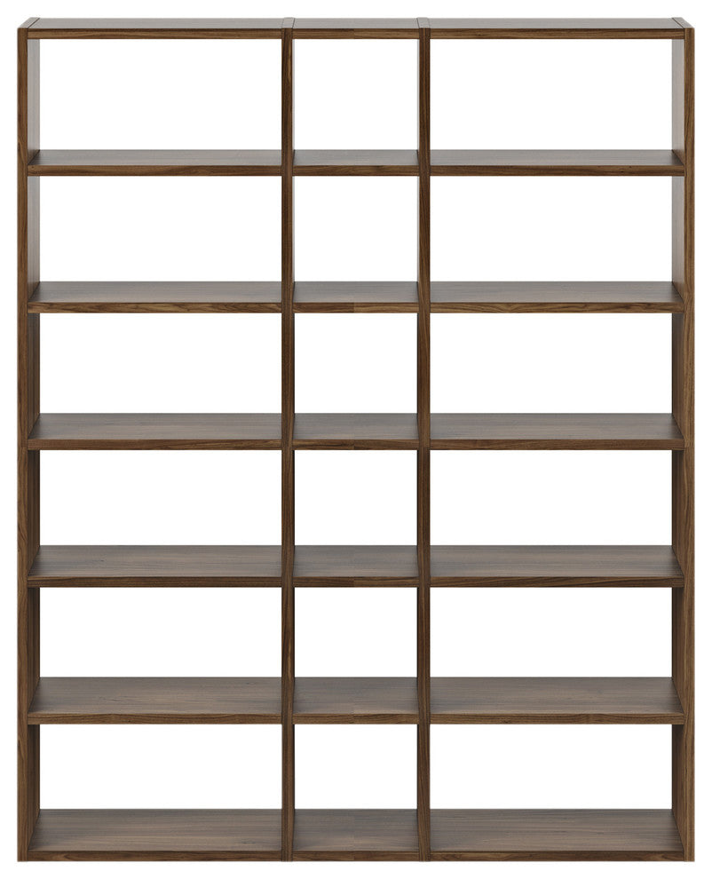 Modern Modular Thick Large Book And Display Shelves, Natural Walnut