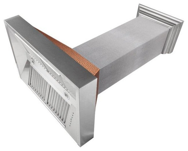 Ducted DuraSnow Stainless Steel Range Hood with Hand-Hammered Copper Shell