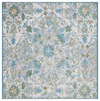 Safavieh Barbados Collection BAR513 Indoor-Outdoor Rug, Ivory/Light Blue, 6'6" Square