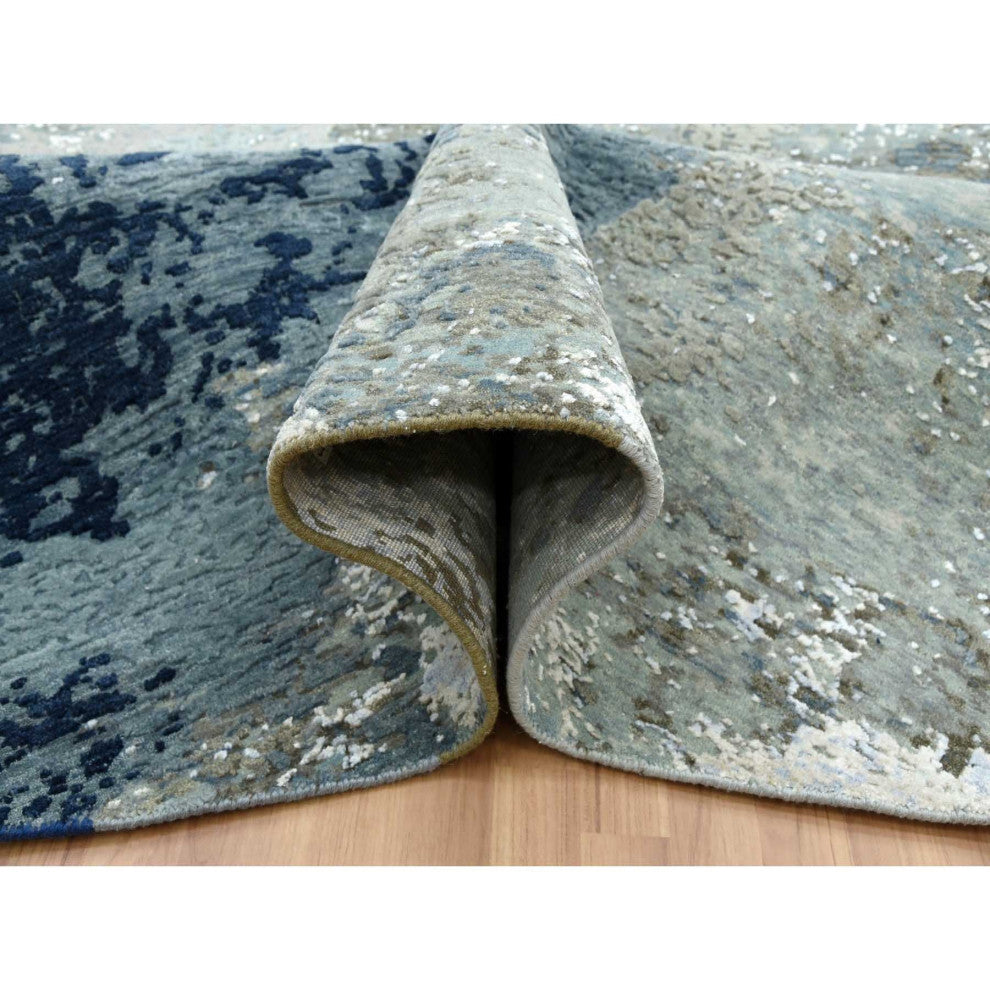 Gray Hand Knotted, Abstract Design, Wool Round Oriental Rug, 10'2"x10'0"