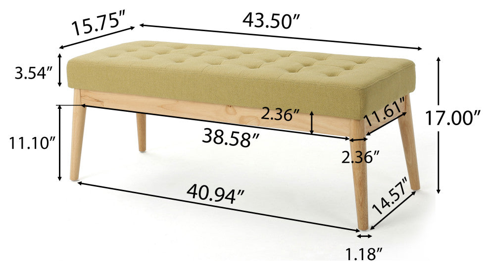 GDF Studio Mid-Century Modern Fabric Upholstered Bench, Olive Green