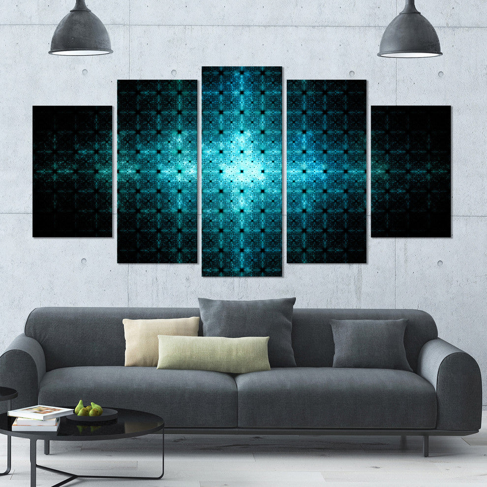 Blue Flash of Light on Radar, Contemporary Wall Art Canvas, 60"x32", 5 Panels