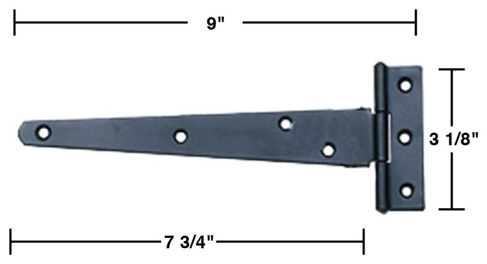T Strap Door Hinge Black Iron RSF Finish Light Duty 9" Set of 2