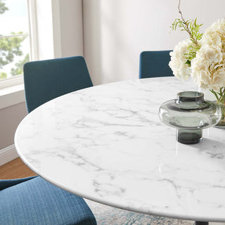 Lippa 60" Round Artificial Marble Dining Table Black White