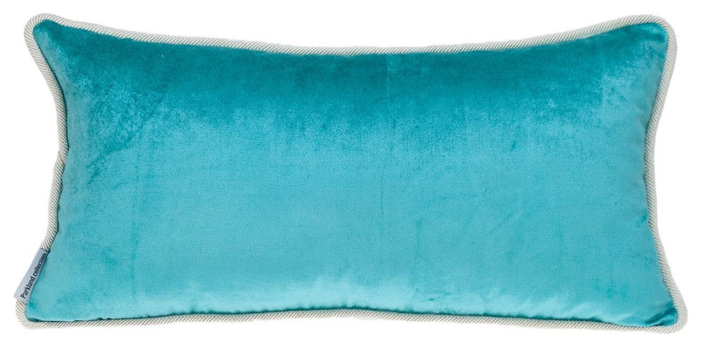 Reversible Royal and Aqua Lumbar Velvet Throw Pillow