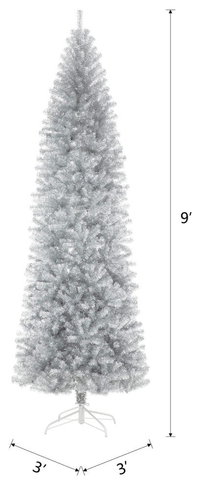 9' Silver Tinsel Artificial  Christmas Tree