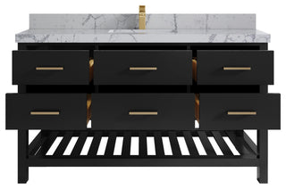 Parker 60" Single Sink Bath Vanity, Black 2" Venatino Quartz