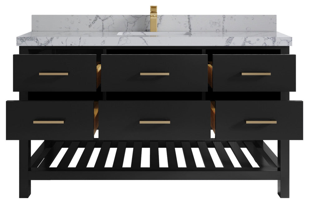Parker 60" Single Sink Bath Vanity, Black 2" Venatino Quartz