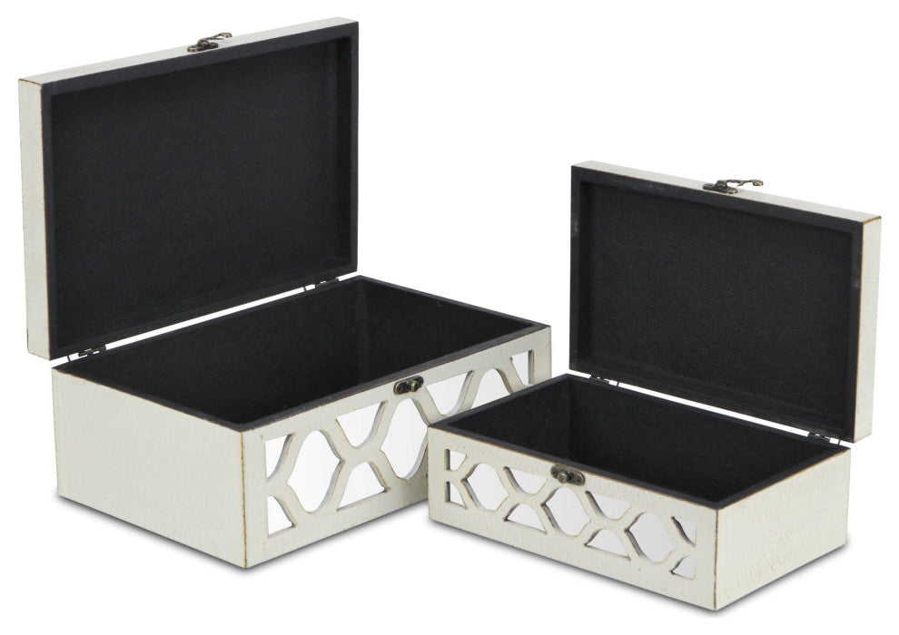 Moroccan Mirrored Wooden Boxes, Blue, Set of 2, White