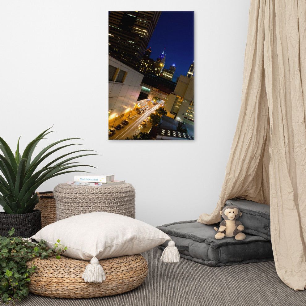 Light Trails in Philly Night Photography Canvas Wall Art Print, 24" X 36"