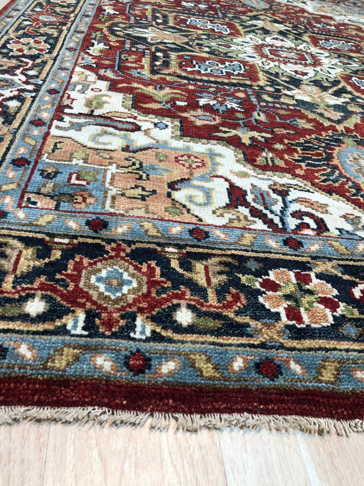 Red / Navy Traditional Classic Heriz Serapi Area Rug