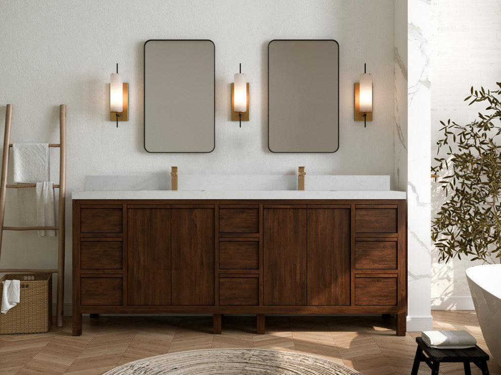 Elizabeth 84 Double Sink Bath Vanity in Dark Walnut Teak 2" Carrara Quartz