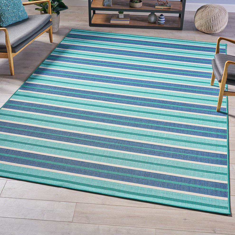 GDF Studio Jitske Indoor Geometric Area Rug, Blue and Green, 8'x11'