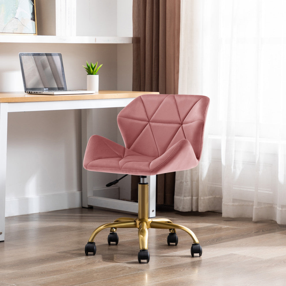 Cute Pointed Armrest Velvet Rolling Chair, Pink