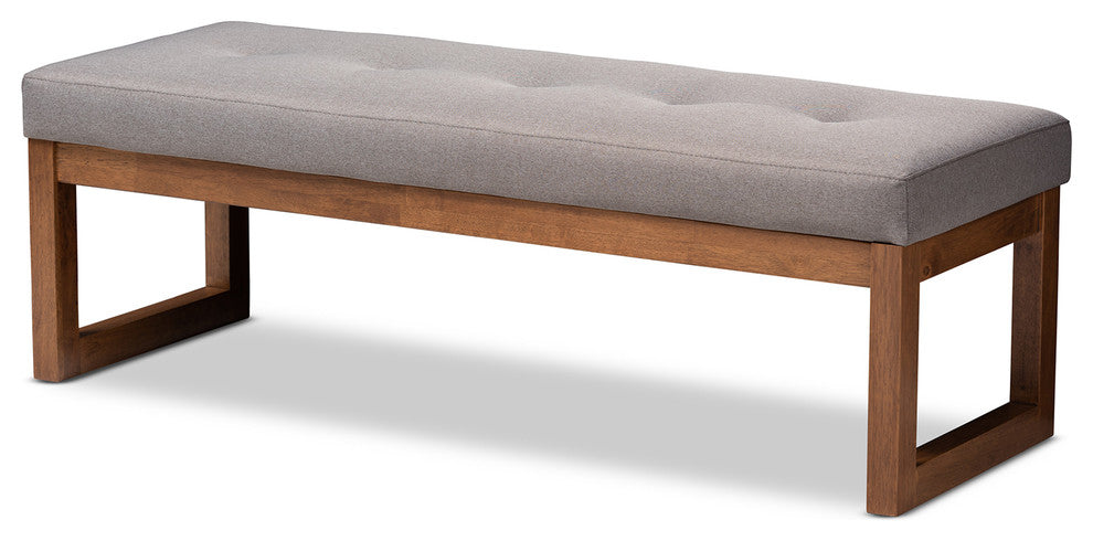 Caramay Fabric Walnut Brown Wood Bench, Gray
