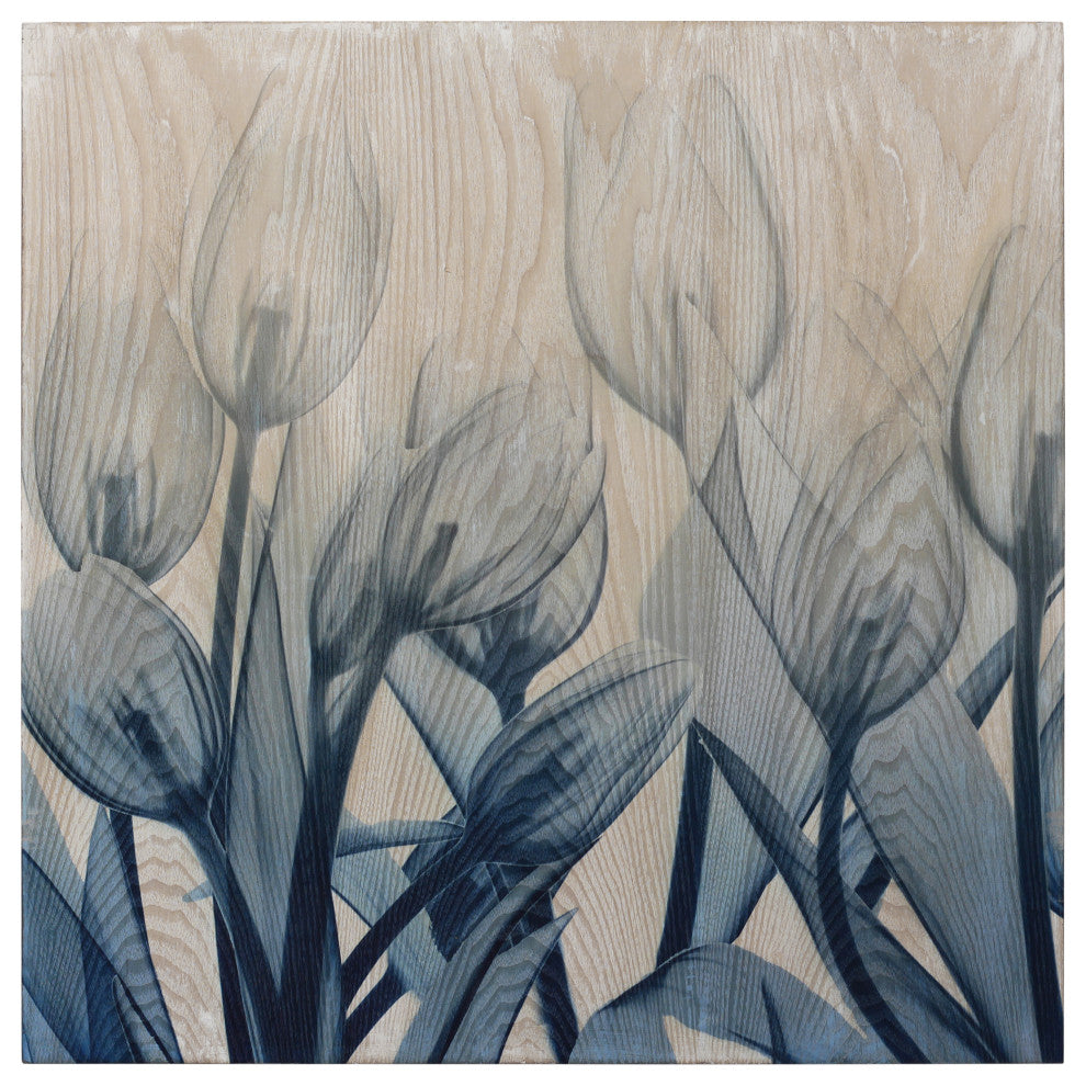 Blue Tulip Wall Art X-Ray Photography Giclee Printed on Hand Finished Ash Wood