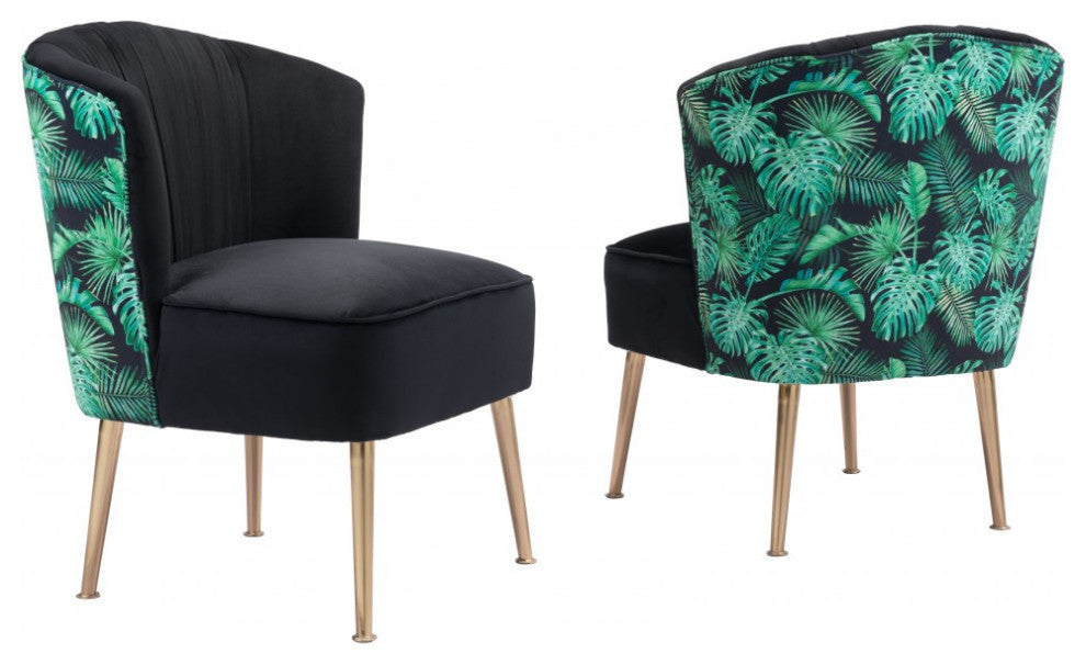 Tonya Accent Chair Black Gold and Tropical Print